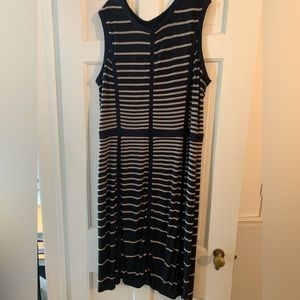 Taylor woman midi jersey dress navy with tan stripes